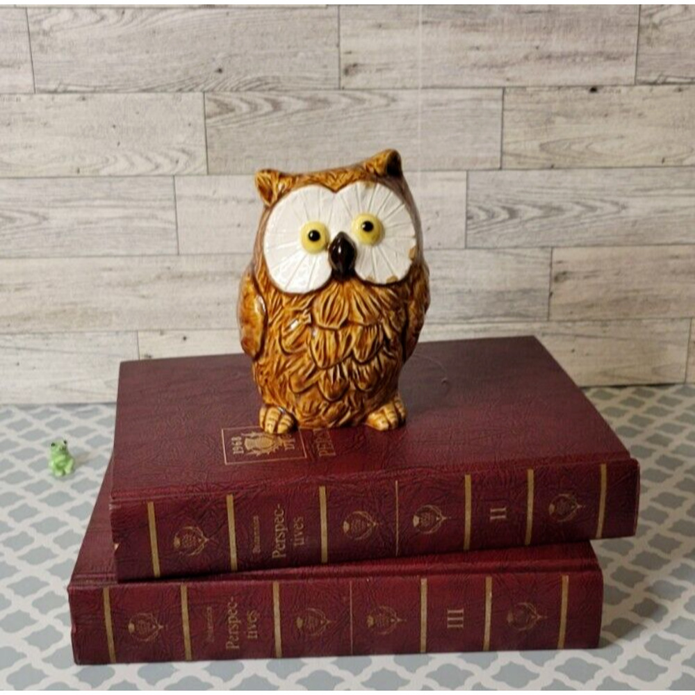 Owl Planter Glazed Ceramic Marks & Rosenfeld MCM Brown Yellow 6" Retro
